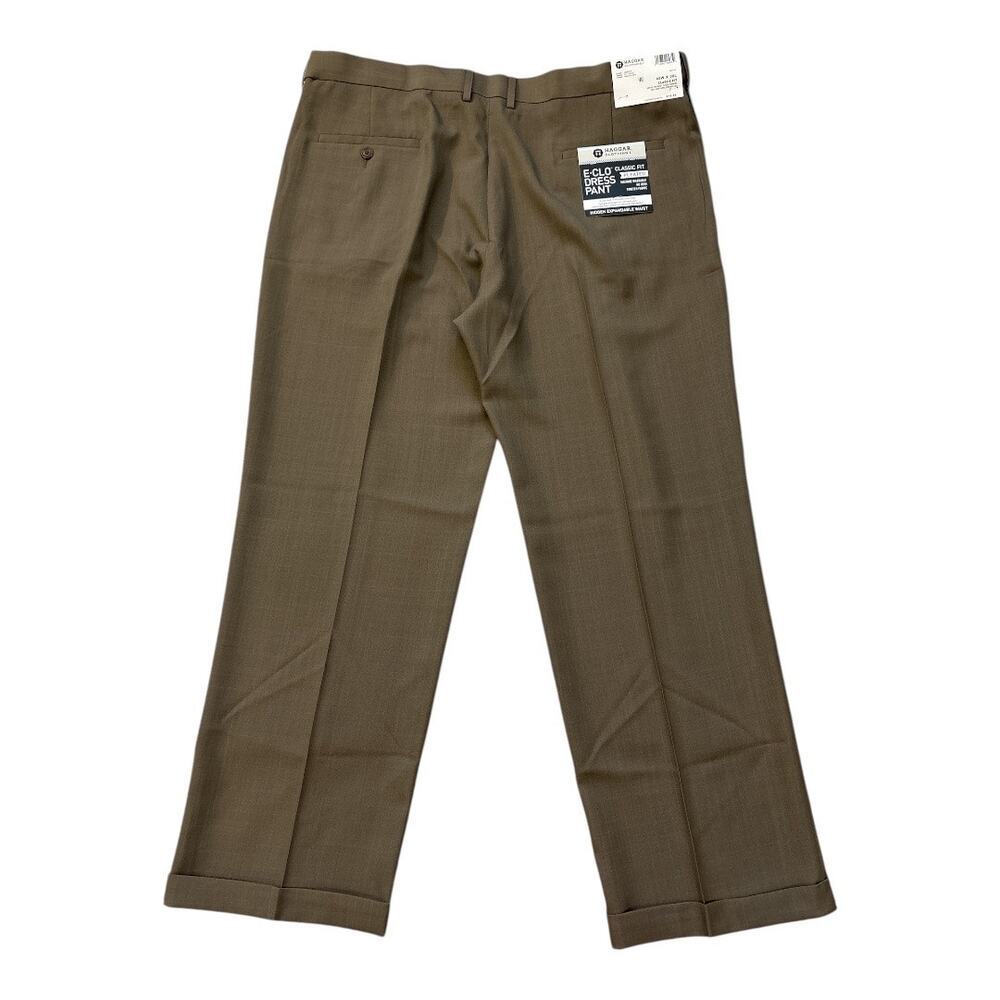 Haggar Men's E-CLO Repreve Stria Pleat Front Dress Pant Khaki Size 40W x 30L 70 - Picture 4 of 7